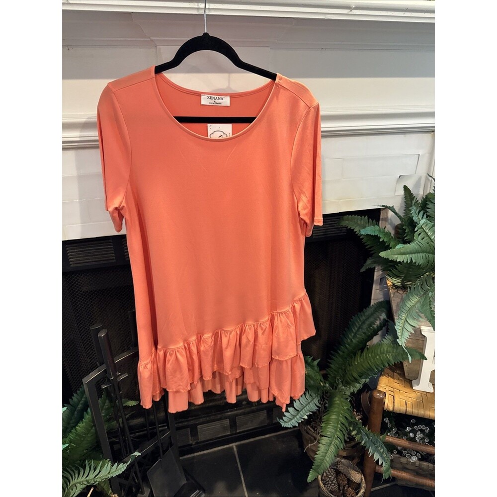 Zenana Orange Ruffle Short Sleeve T-Shirt Dress Size XL